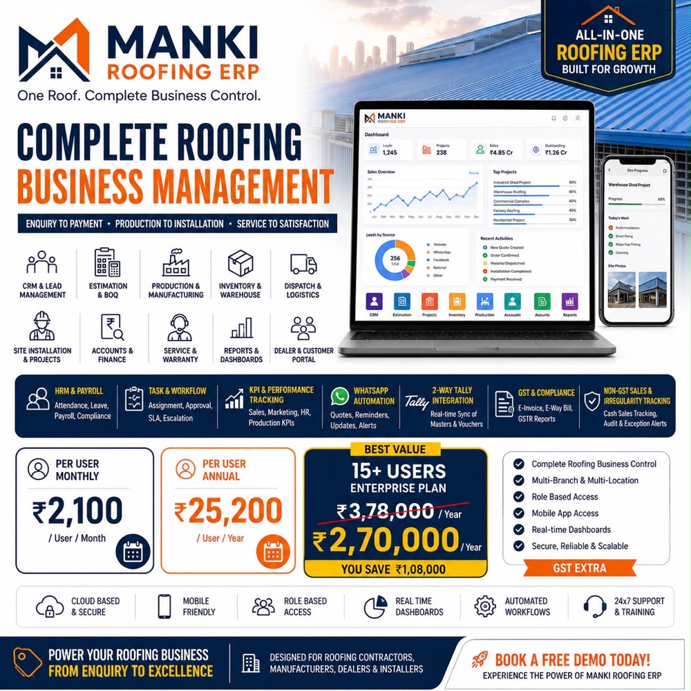 Manki Roofing ERP — product overview
